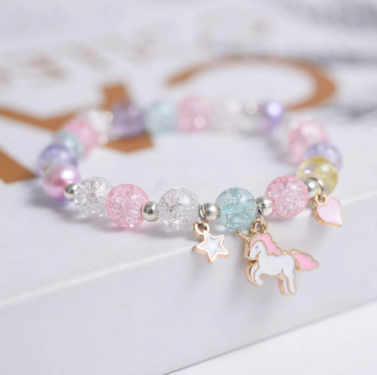 Colorful Unicorn Girls beaded stretch bracelet