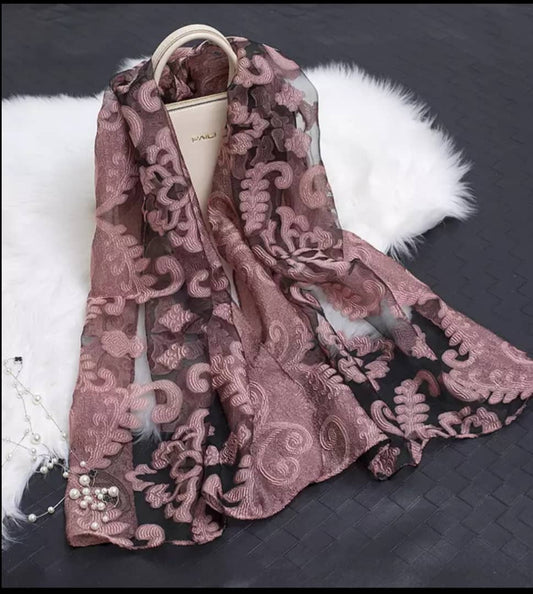 Floral embroidered silk Scarf/long shawl organza