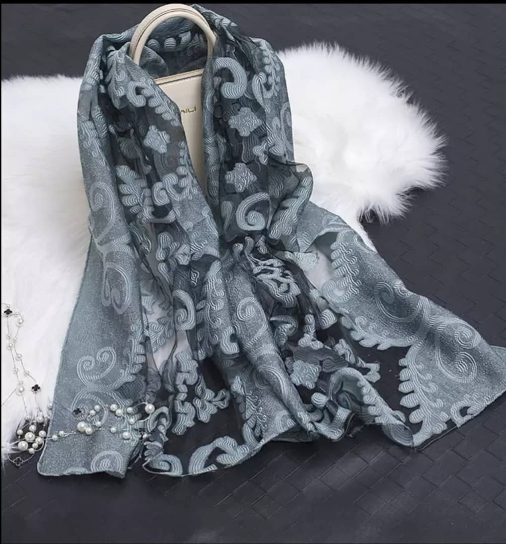 Floral embroidered silk Scarf/long shawl organza