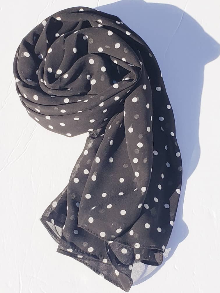 Long Polka-dot silk chiffon scarf Schawl